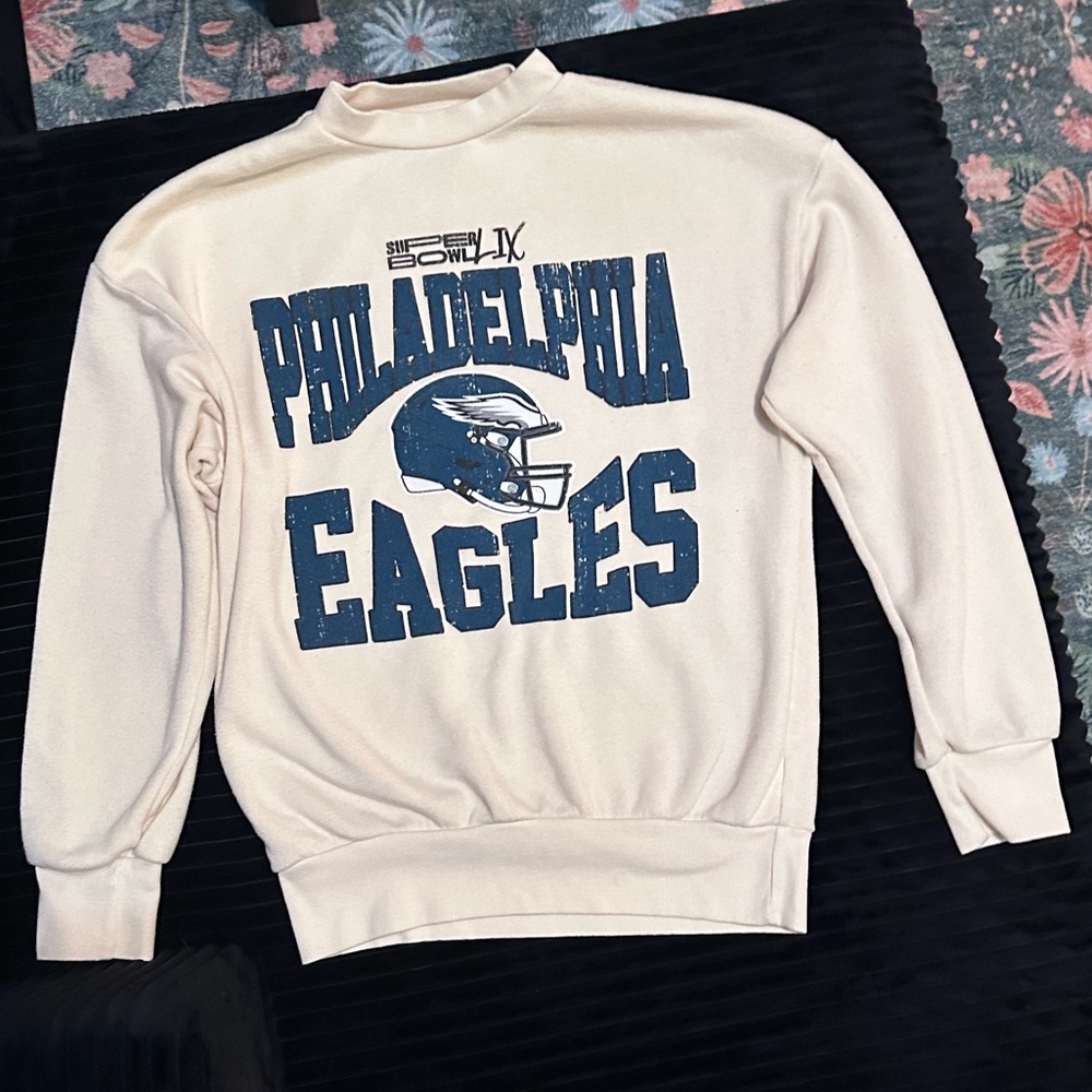 Majestic Cream Philadelphia Eagles Super Bowl 59 Crewneck Sweater